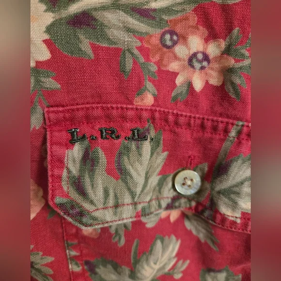 Lauren Ralph Lauren Red And Pink Floral Linen Casual Button Front Shirt Size 2X - Picture 4 of 6
